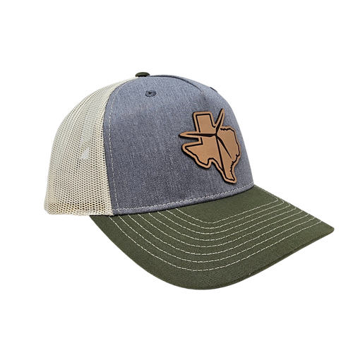 Texas Wind Leather Patch Cap (Heather Grey/Birch/Army Olive)