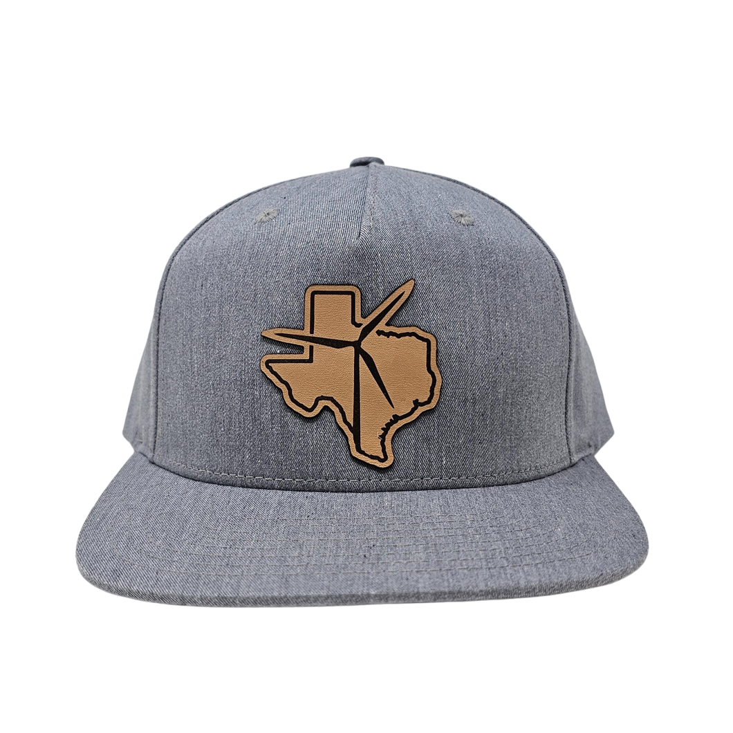Texas Wind Leather Patch 5 Panel Pinch Front Structured Snapback (Heather Grey)